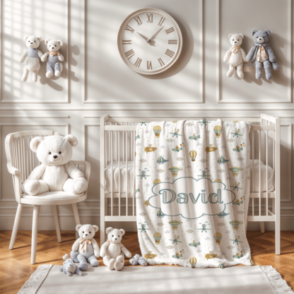 Pătură personalizată cu nume si decor băieți, 100x150cm, Aero