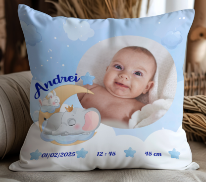 Perna personalizata pentru nou-nascut, băiețel, cu fotografie si datele de la naștere, Cadou bunici, Cadou nași, Cadou familie, Cadou prieteni, Cadou aniversare, Nou nascuți