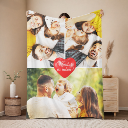 Patura personalizată cu fotografii memorabile, Colaj foto cu sau fara text, 100x150cm, Cadou bunici, Cadou tata, mama, Cadou nași, Cadou familie, Cadou prieteni, Cadou aniversare, Nașilor vă iubim