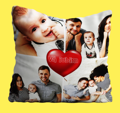 Perna personalizata cu colaj, Cadou bunici, Cadou nași, Cadou familie, Cadou prieteni, Cadou aniversare, Colaj Vă iubim